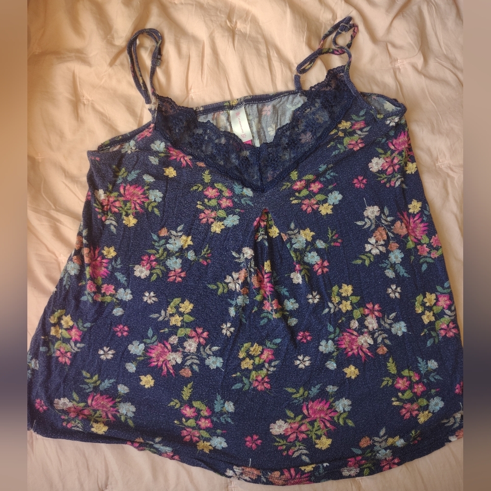 No Boundaries Navy Floral Lace Top